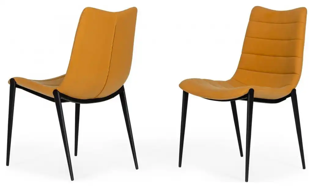 Set of 2 Tan Faux Leather Industrial Dining Chairs