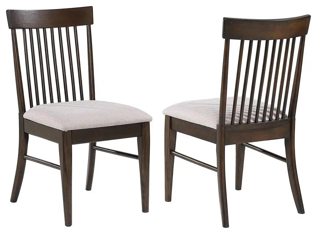 Set of 2 Upholstered Dining Chair With Slatted Back, Walnut and Wheat