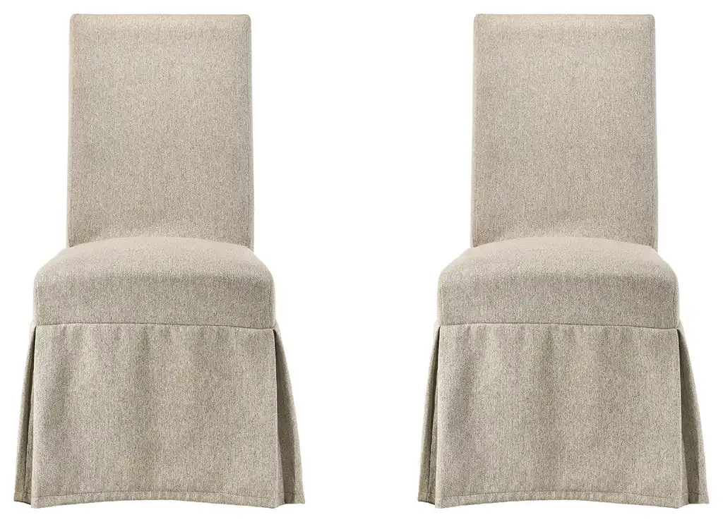 Set of 2 Upholstered Side Chairs with Skirted Design in Tan