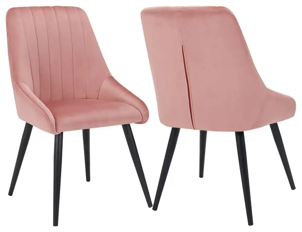 Set of 2 Vertical Channel Tufting Velvet Dining Chairs, Pink