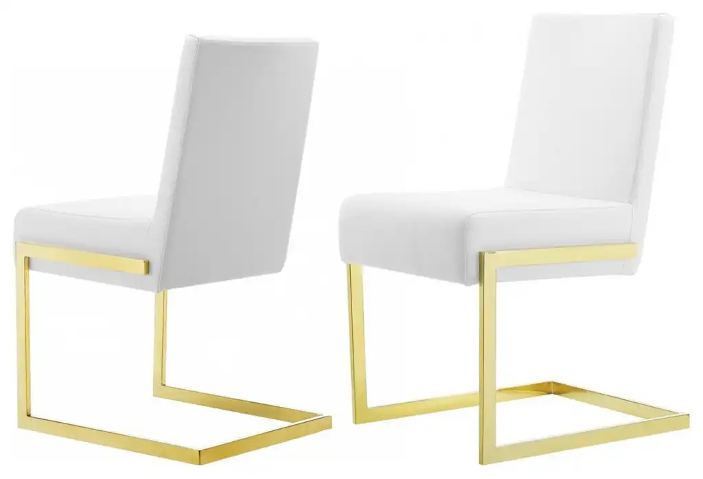Set of 2 White Gold Modern Dining Chairs