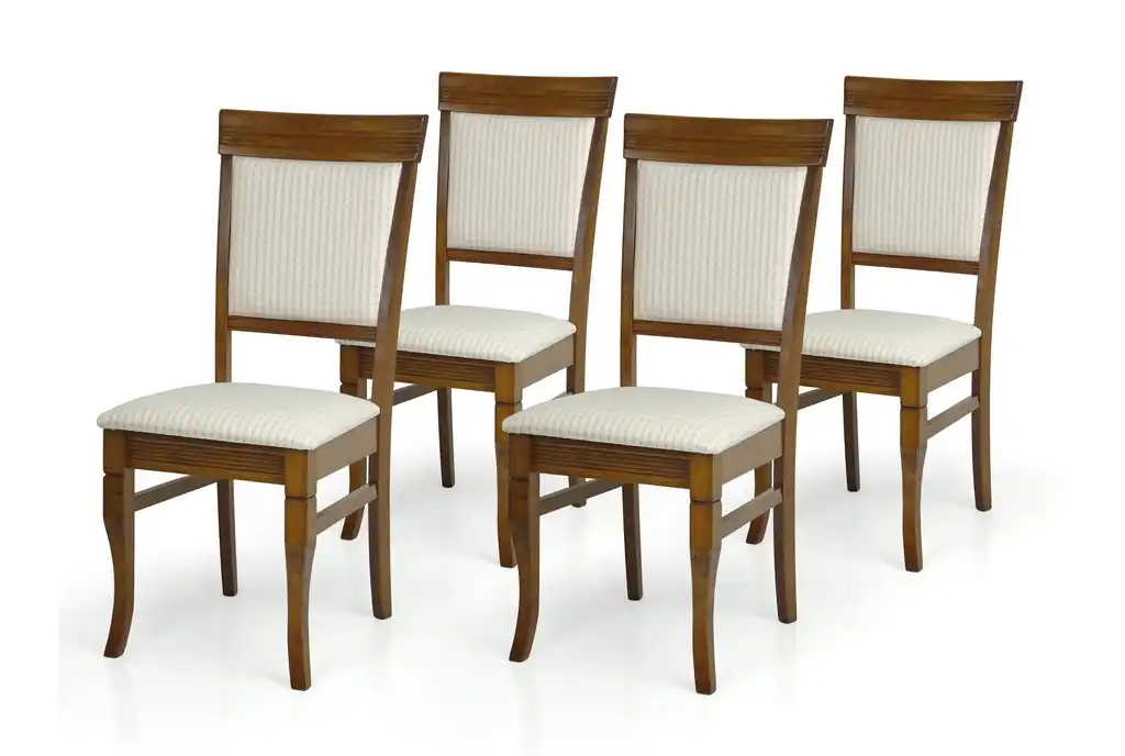 Set of 4 Classic Style Ronda Dining Chairs, Medium Brown/Beige Fabric