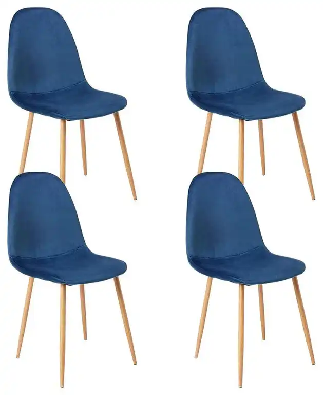 Set of 4 Dining Chairs With Fabric Seat & Wood-Look Metal Legs