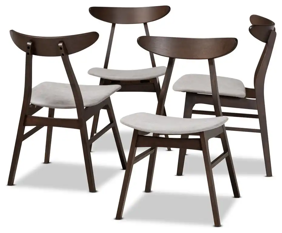 Set of 4 Retro Modern Dining Chairs with Curved Back and Polyester Seat, Beige