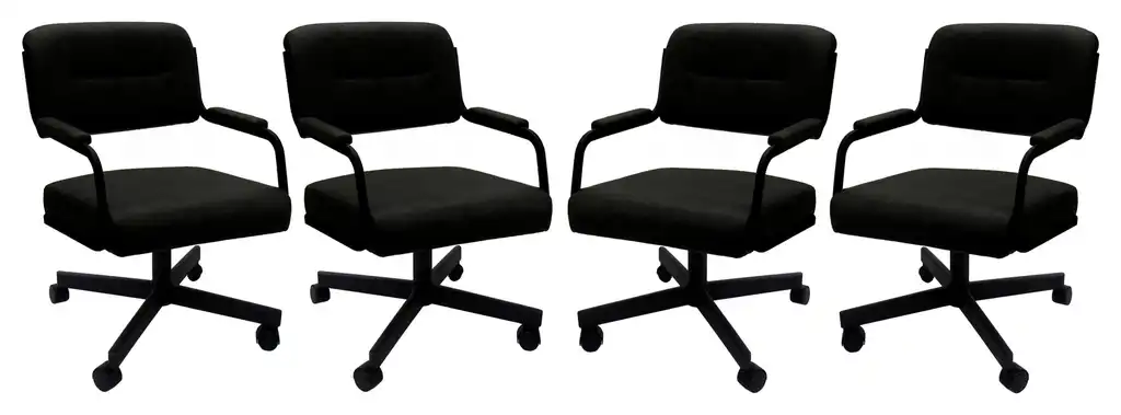 Set of 4, Swivel Metal Caster Dining Chairs M-110, Black Vinyl on Black