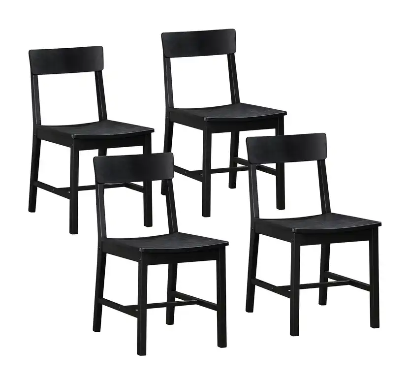 Set of 4 Wooden Dining Chairs with Open Back & Curved Seat, Solid Hardwood, Black