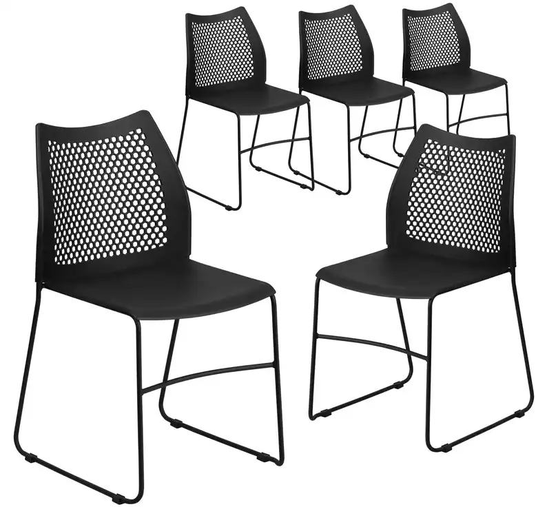 Set of 5 Dining Chairs with Ergonomic Air-Vent Back & Sturdy Plastic Seat, Black