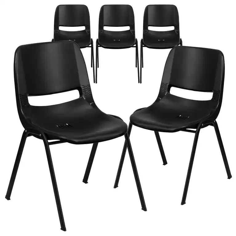 Set of 5 Stackable Chairs with Ventilated Plastic Seat & Back Design, Black