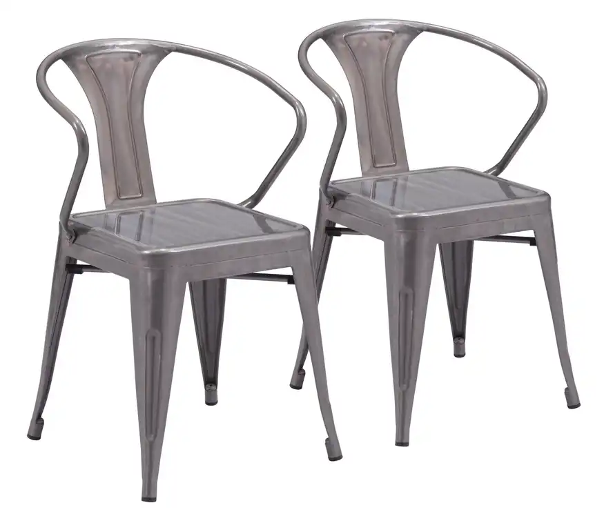 Set of Two Gray Curved Steel Dining Chairs