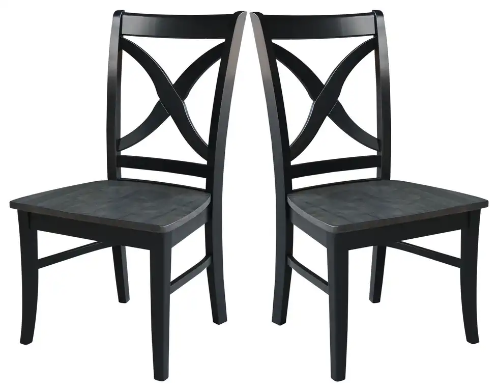 Set of Two Vineyard Curved X Back Chairs, Coal-Black/Washed Black