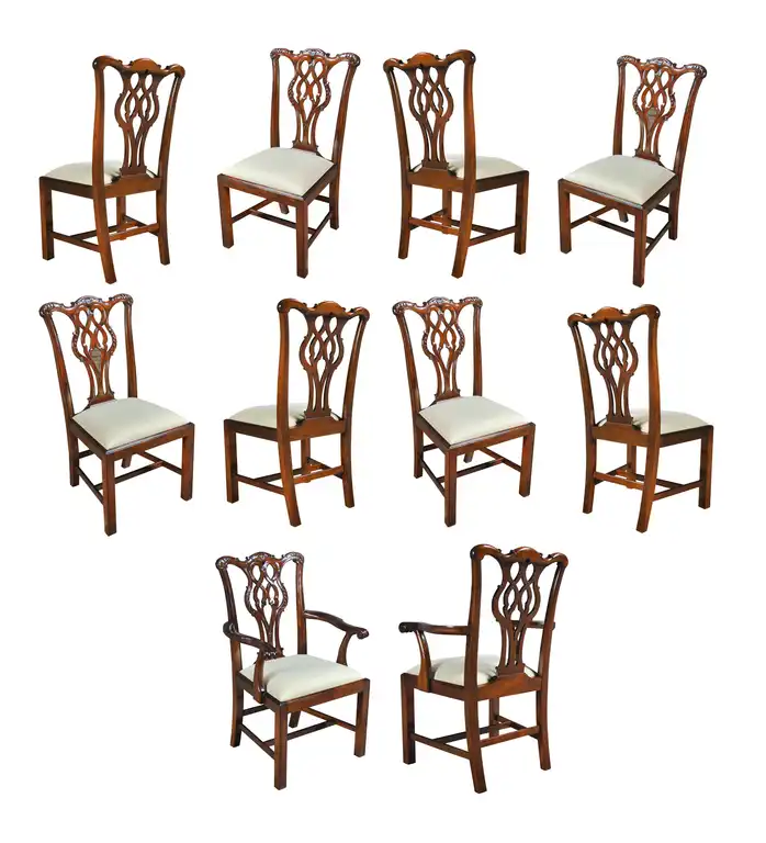 Sheraton Mahogany Inlaid Chairs, Set of 10
