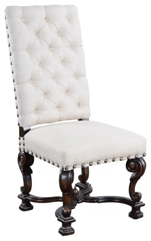 Side Chair Dining Catalan Stunning Wood Stretchers, Tufted Oatmeal