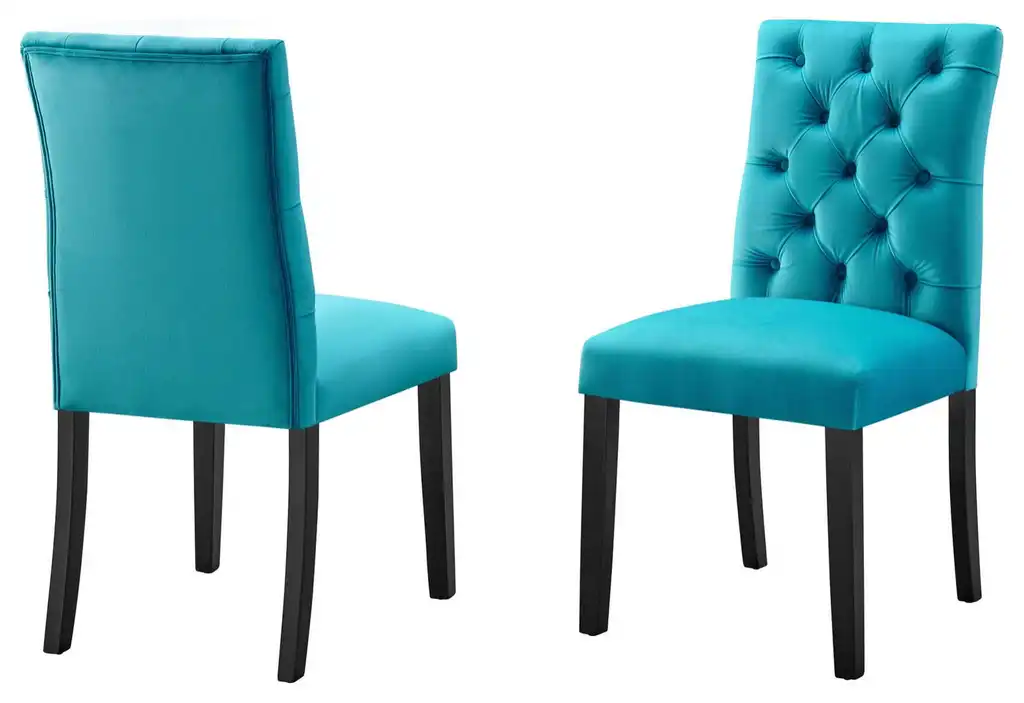 Side Dining Chair, Set of 2, Blue, Velvet, Modern, Cafe Bistro Hospitality