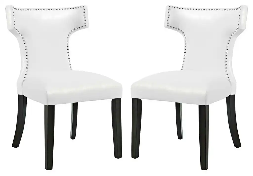 Side Dining Chair, Set of 2, Faux Leather, White, Modern, Cafe Bistro Restaurant