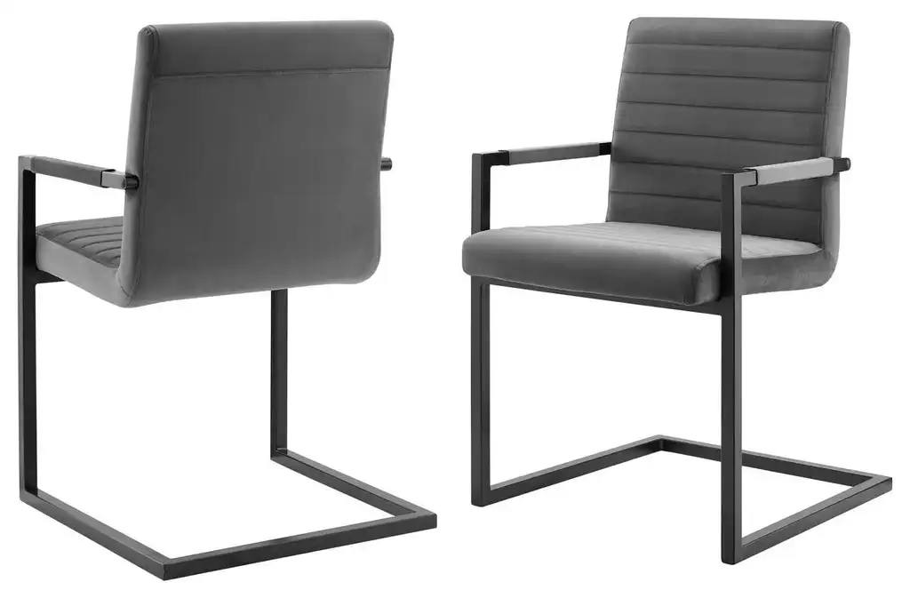 Side Dining Chair, Set of 2, Velvet, Gray, Modern, Cafe Bistro Restaurant