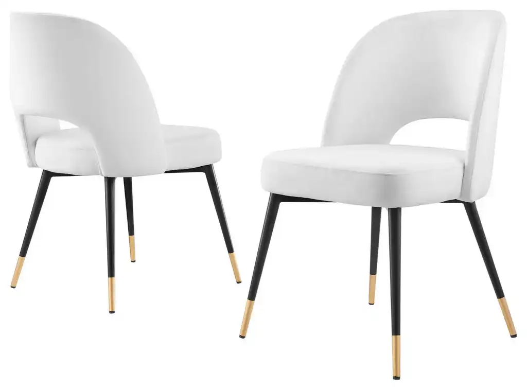 Side Dining Chair, Set of 2, Velvet, White, Cafe Bistro Restaurant Hospitality