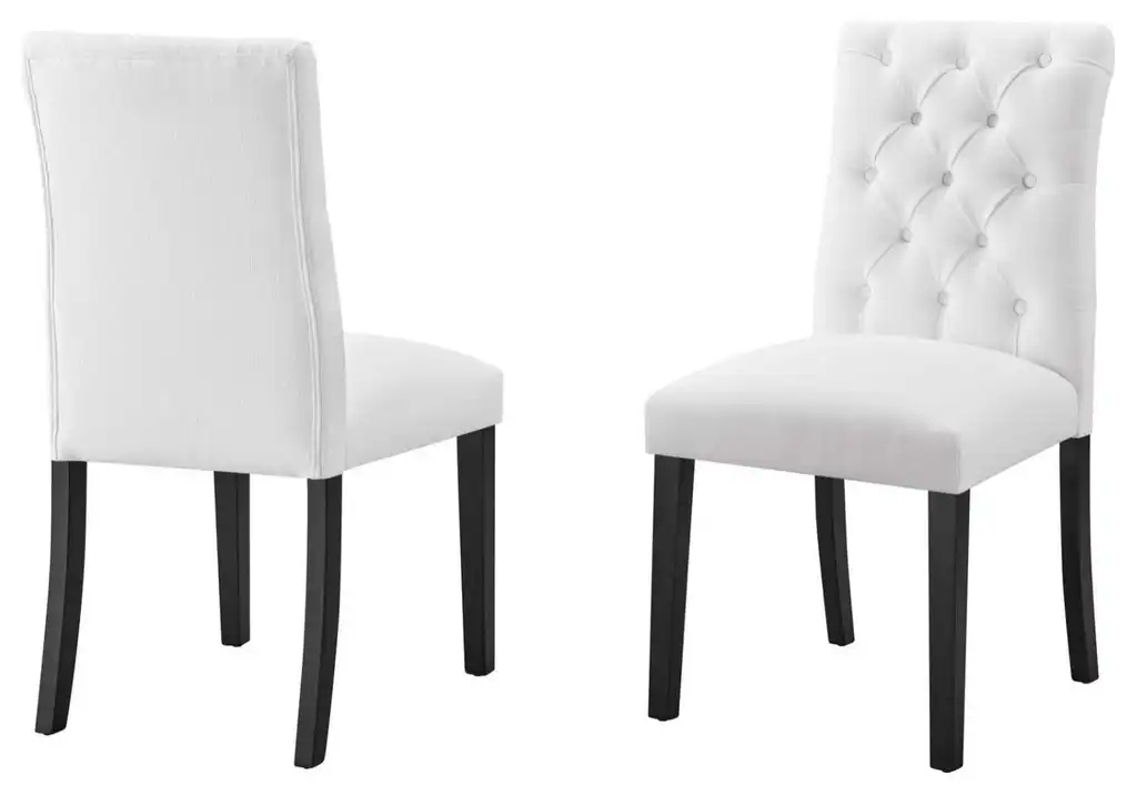 Side Dining Chair, Set of 2, White, Fabric
