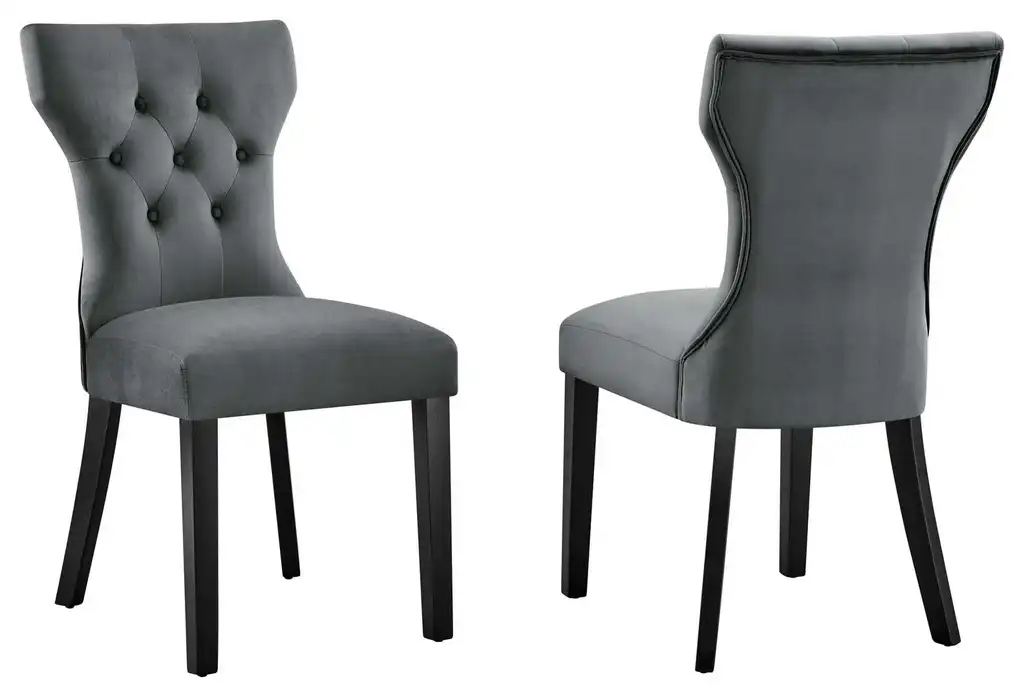 Silhouette Performance Velvet Dining Chairs, Set of 2, Gray