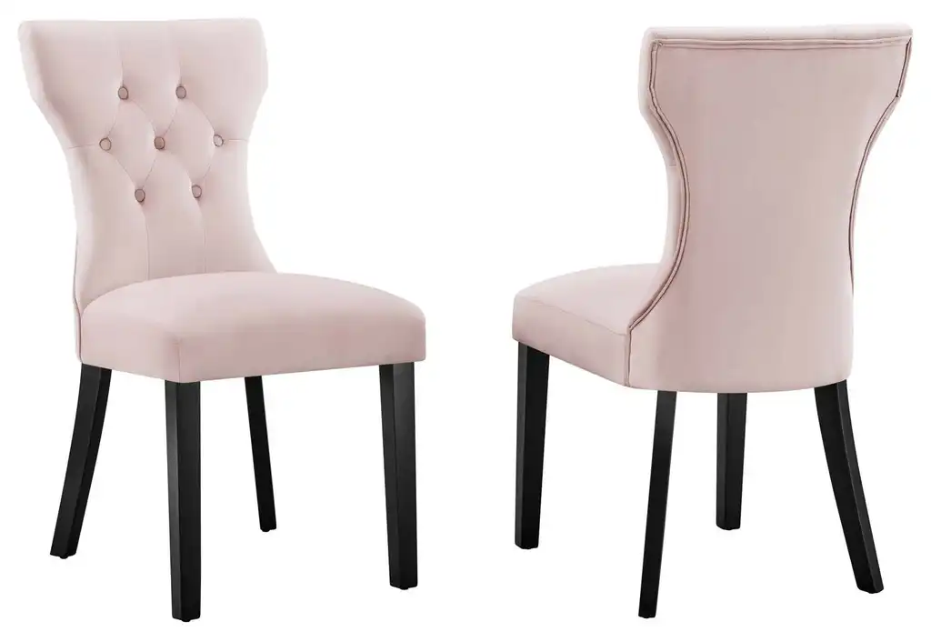 Silhouette Performance Velvet Dining Chairs, Set of 2, Pink