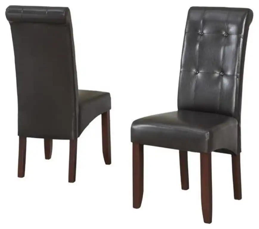 Simpli Home Cosmopolitan Transitional Parson Chair (Set of 2) in Tanners Brown