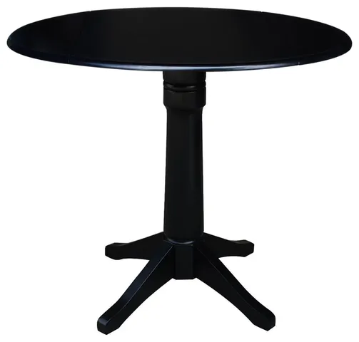 Solid Wood Counter Height Table with Pedestal Base and Expandable Leaf, Black