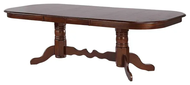 Solid Wood Extendable Dining Table with Double Trestle Base and Curved Edges