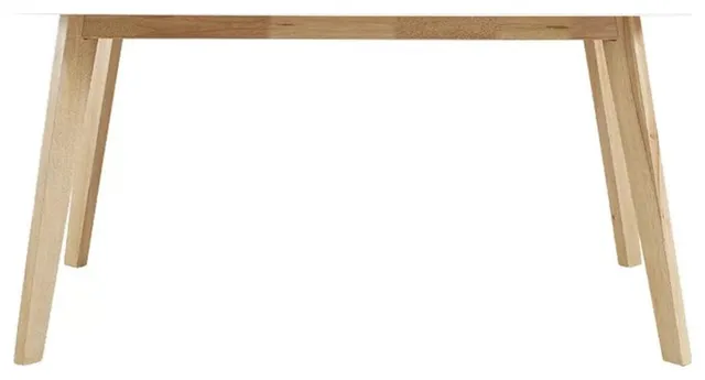 Solid Wood Midcentury Dining Table Featuring White Finished Top and Angled Legs