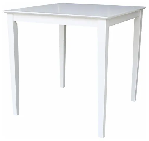 Square Counter Dining Table in White with Butcher Block Top and Wood Legs