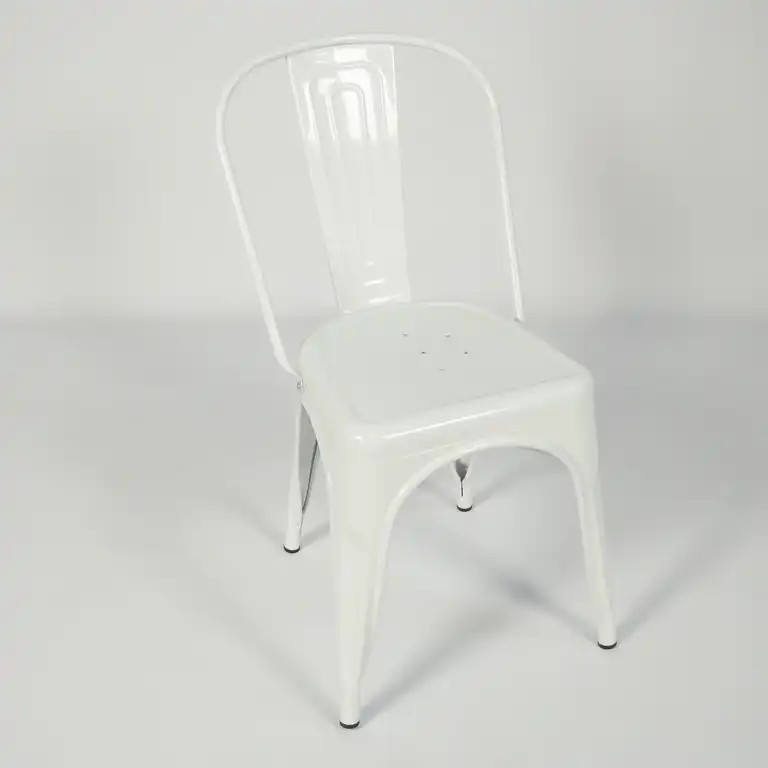 Stackable Industrial Style Metal Bistro Dining Chairs, White, Set of 2