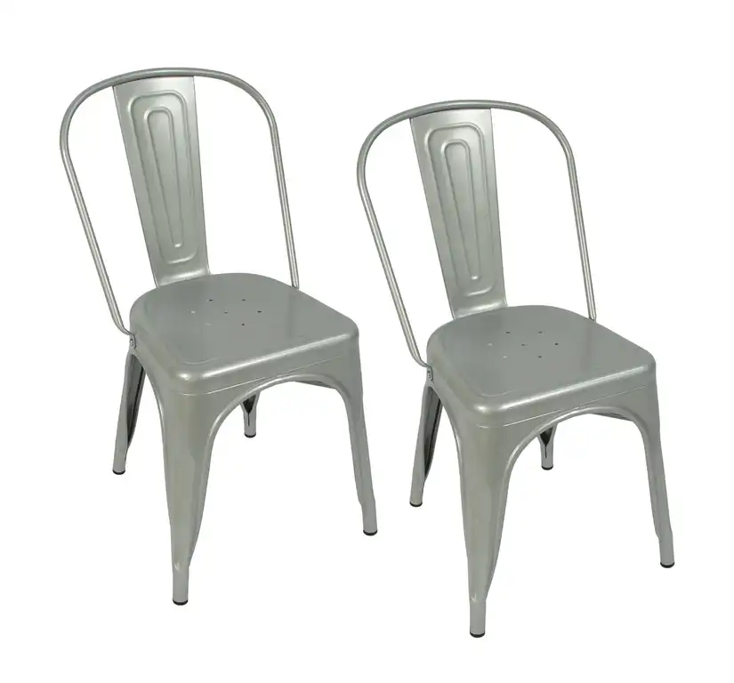 Stackable Metal Bistro Chairs, Set of 2, Silver