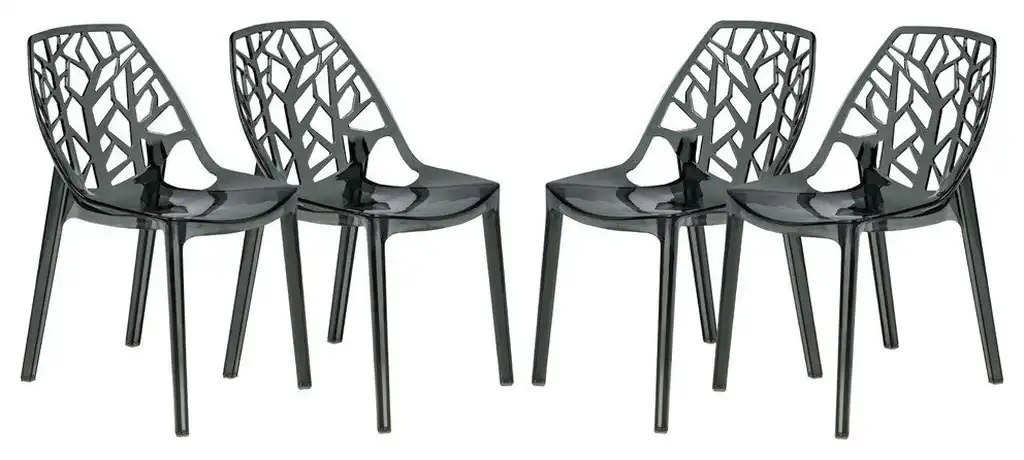 Stackable Plastic Accent Dining Chair Set of 4 for Indoor and Outdoor, Black