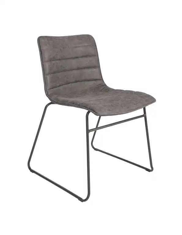 Stacking Chair, Sand Faux Leather With Black Base, Set of 2, Charcoal