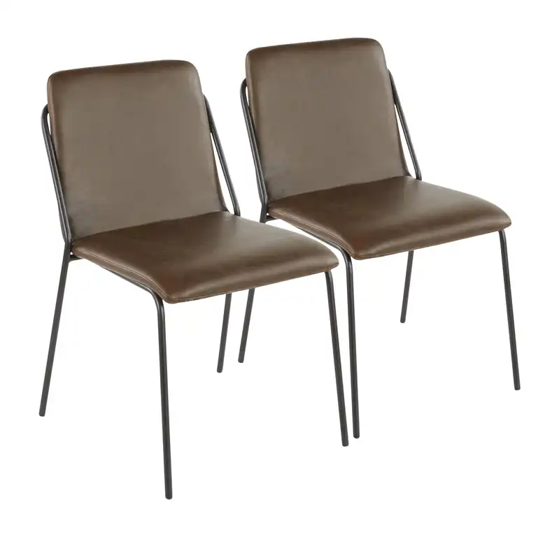 Stefani Industrial Chair in Black Metal and Espresso Faux Leather-Set of 2