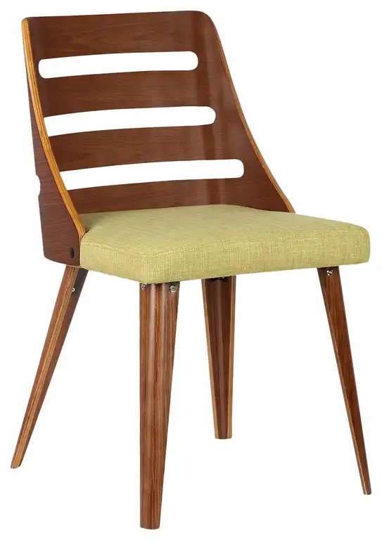 Storm Mid-Century Dining Chair in Walnut Wood and Green Fabric