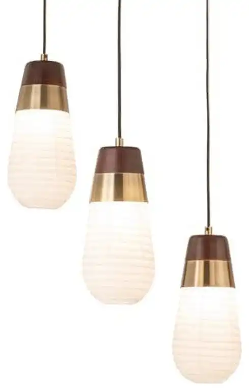 Sunset 3 Light Pendant Lamp - 27, Weathered Brass and Walnut, Hard-wired