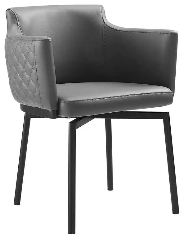 Suzzie 180 Swivel Arm Dining Chair, Gray Pu-Leather With Black Legs