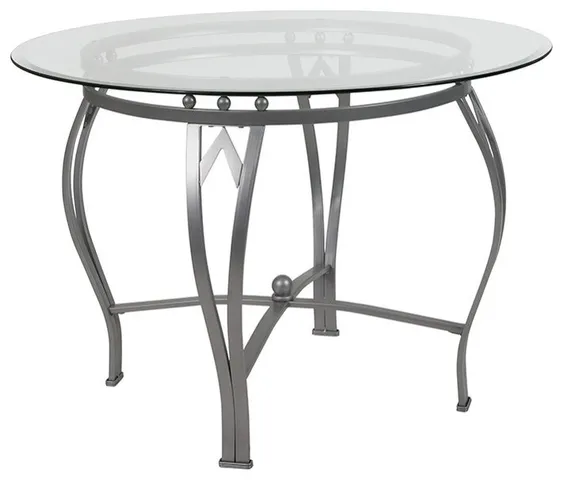 Syracuse 42'' Round Glass Dining Table with Silver Metal Frame