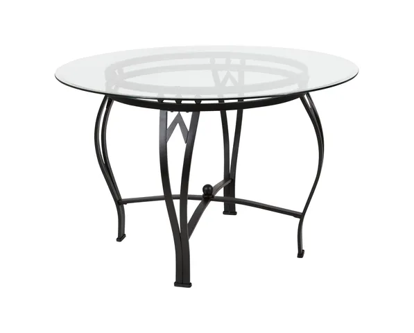 Syracuse 45'' Round Glass Dining Table with Black Metal Frame