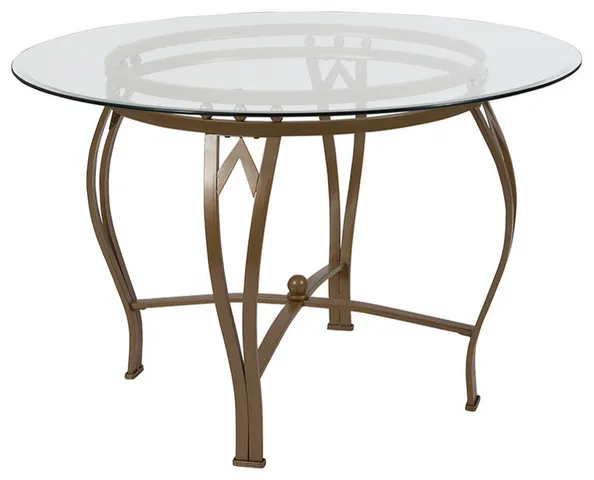 Syracuse 45'' Round Glass Dining Table with Matte Gold Metal Frame
