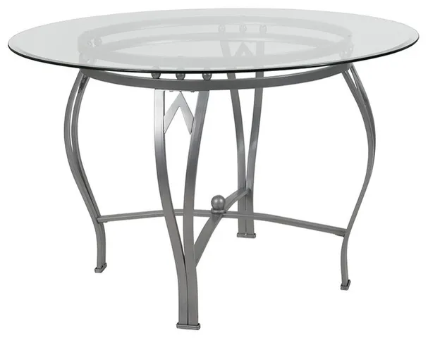 Syracuse 45'' Round Glass Dining Table with Silver Metal Frame