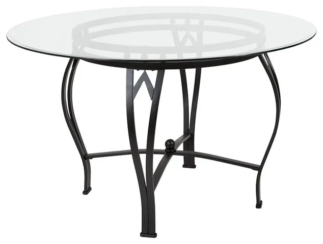 Syracuse 48'' Round Glass Dining Table with Black Metal Frame
