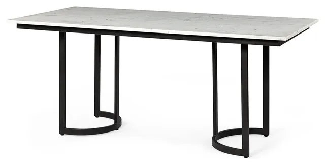 Tanner I White Marble Top w/Metal Base Rectangular Dining Table