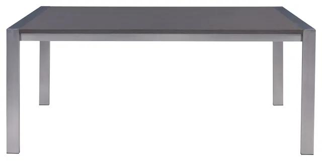 Tessa Contemporary Dining Table In Brushed Stainless Steel And Gray Walnut Top