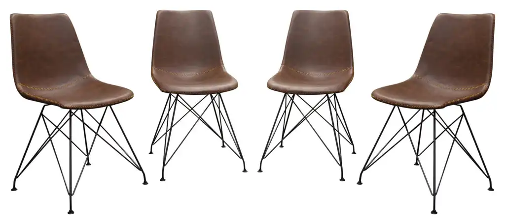 Theo Set of 4 Dining Chairs, Chocolate Leatherette With Black Metal Base