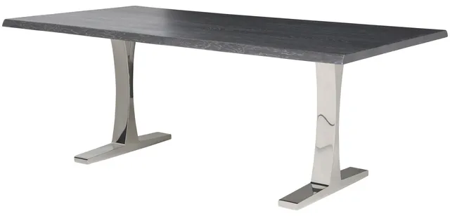 Toulouse Stainless Steel Dining Table, Top: Oxidized Gray, Base: Polished, 78"
