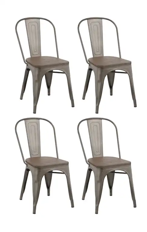 Tradd Metal and Wood Bistro Side Chairs, Set of 4, Distressed