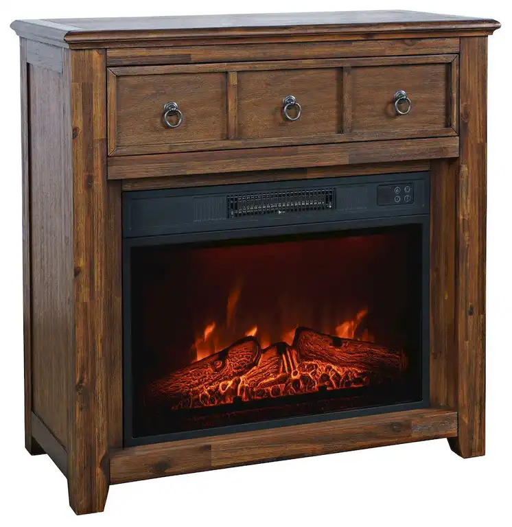Traditional Rustic 32 Electric Fireplace Wire Brushed Console TV Stand