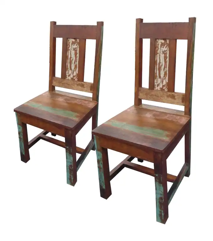 Trinidad 42" Reclaimed Solid Wood Dining Chair, Multi-Color, Set of 2