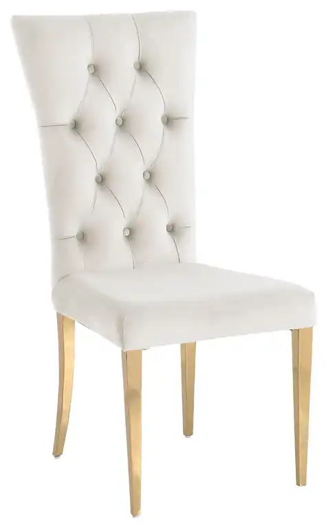 Trinidad Velvet Button Tufted Dining Chair, Set of 2, Beige/Gold