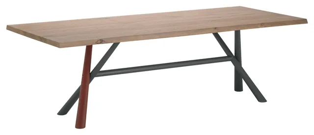 TUDOR Dining Table, Natural Stripped Oak Top, Lacquered Metal Base, 137.8"